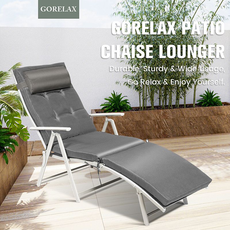 Adjustable Outdoor Lightweight Folding Chaise Lounge Chair with Pillow