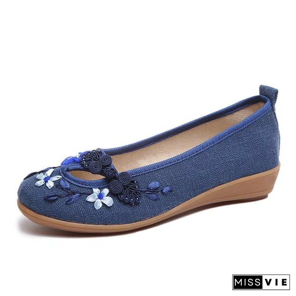 3D Flowers Women Linen Slip On Ballet Flats Breathable Fabric Shoes