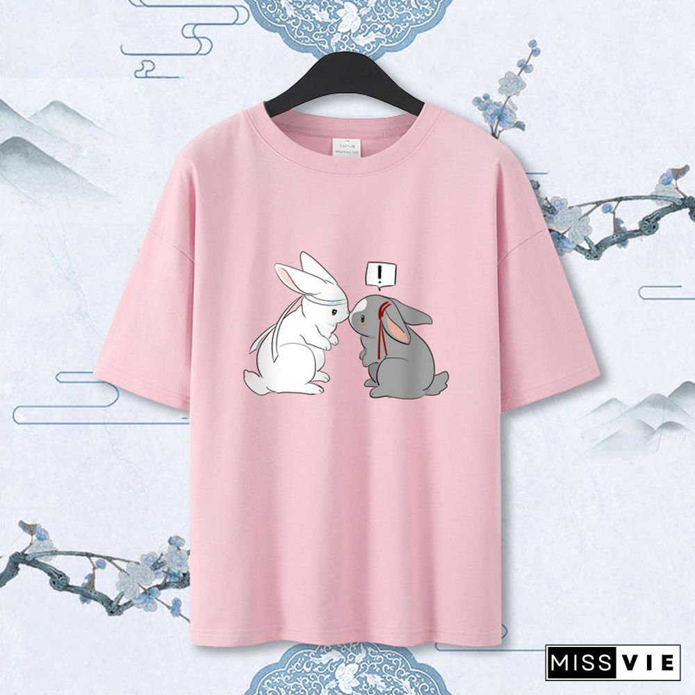 Cute Rabbit Print Pocket Hoodie