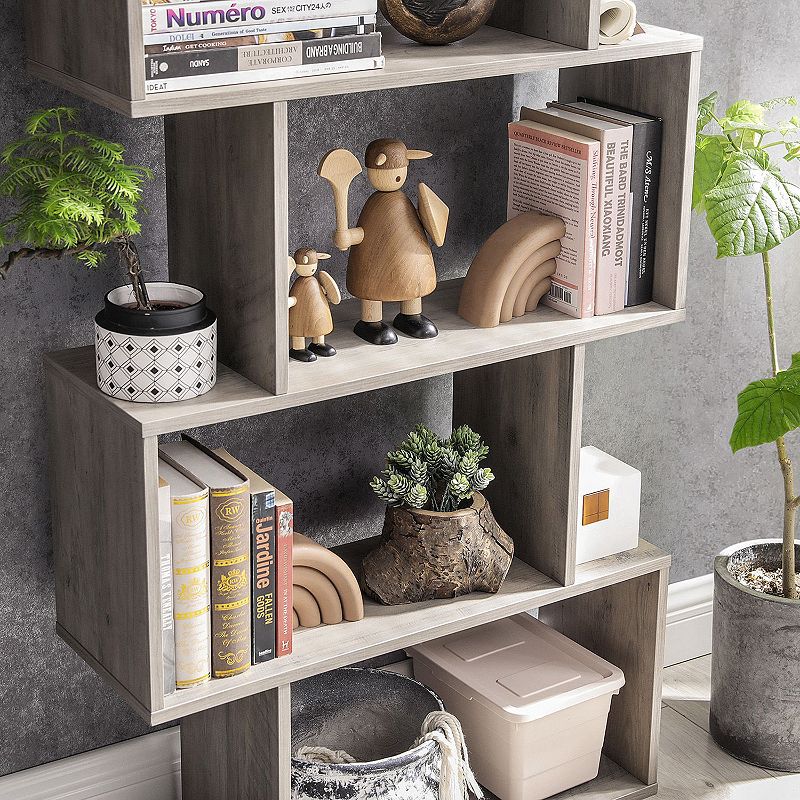 Wooden Bookcase， 5-tier Display Shelf， Freestanding Decorative Storage Shelving Bookshelf