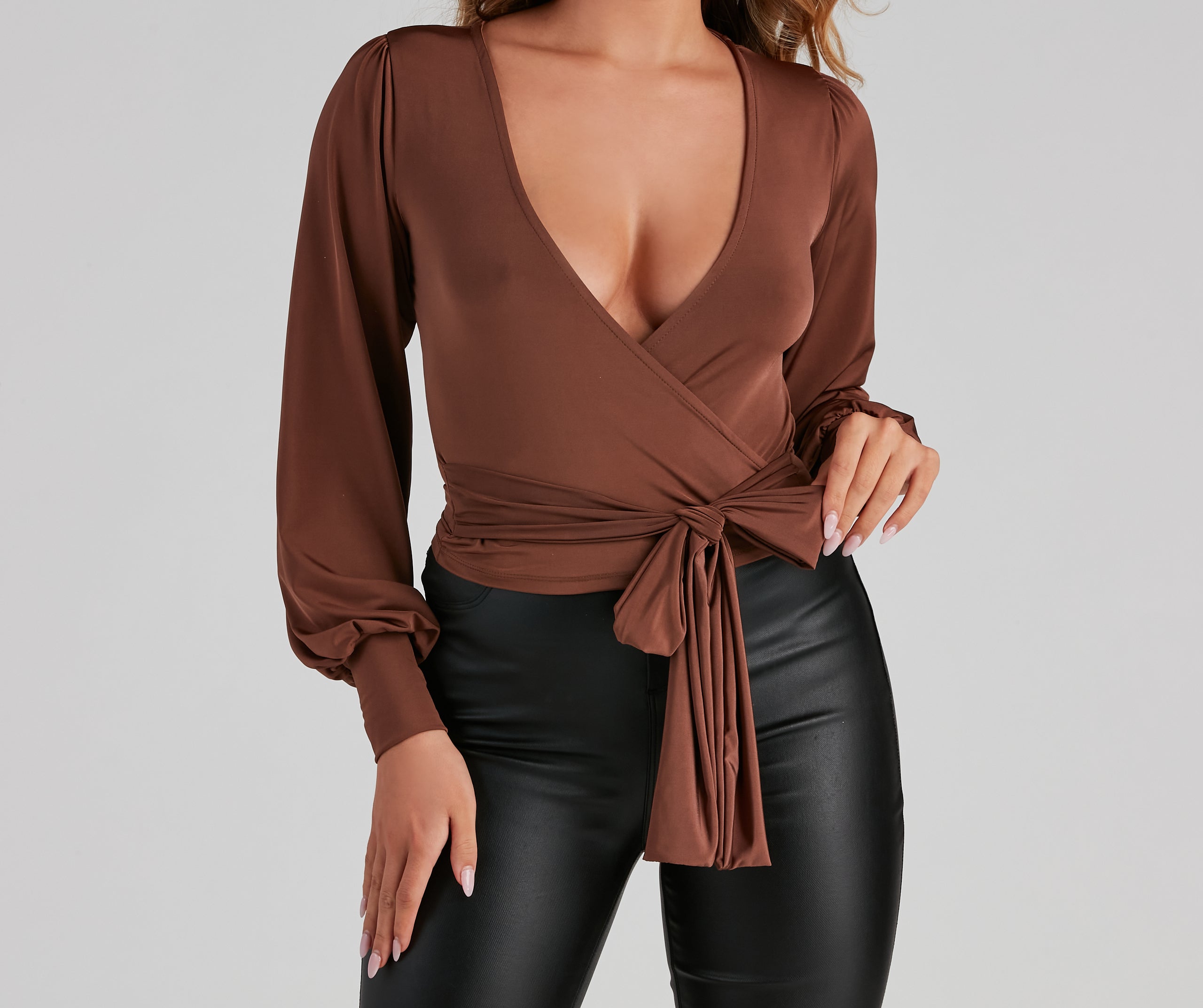 Slinky Knit Wrap Front Top