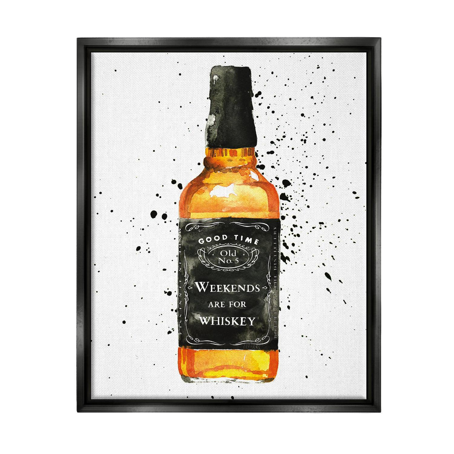 Stupell Industries Weekends Are For Whiskey Quote Liquor Bottle Jet Black Framed Floating Canvas Wall Art 1621520 by Mercedes Lopez Charro  Crowdfused