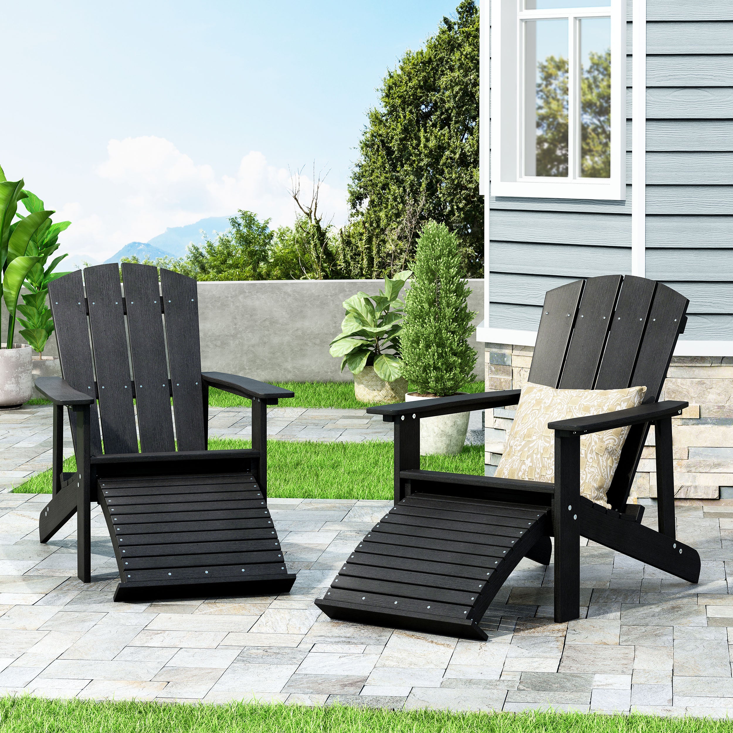 Matriel Outdoor Adirondack Chair with Retractable Ottoman (Set of 2)