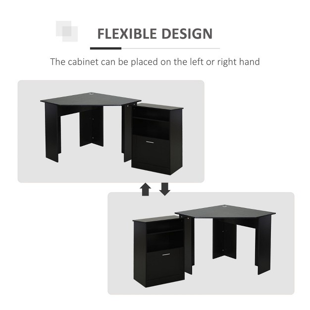 Homcom 2 Piece Corner Computer Desk Workstation With Printer Stand Storage Cabinet