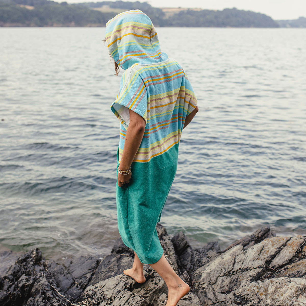 Baja Recycled Towel Poncho - Sea Stripe