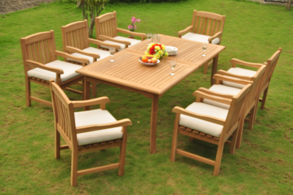 9 Piece Teak Dining Set  117 quotExtension Rectangle Table  8 Devon Arm Chairs   Craftsman   Outdoor Dining Sets   by Teak Deals  Houzz