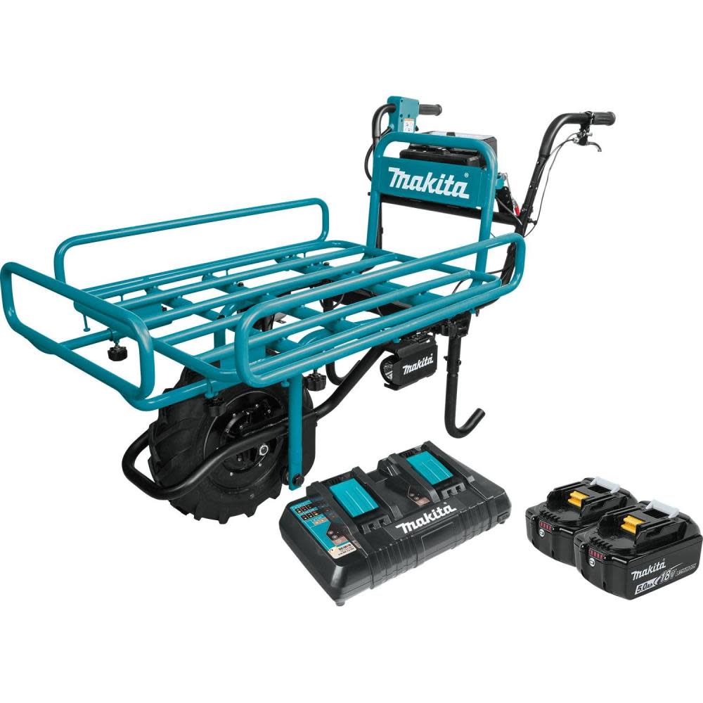 Makita 18V X2 LXT Brushless Cordless Power-Assisted Hand Truck/Wheelbarrow Kit with Flat Bed (5.0Ah) XUC01PTX2 from Makita