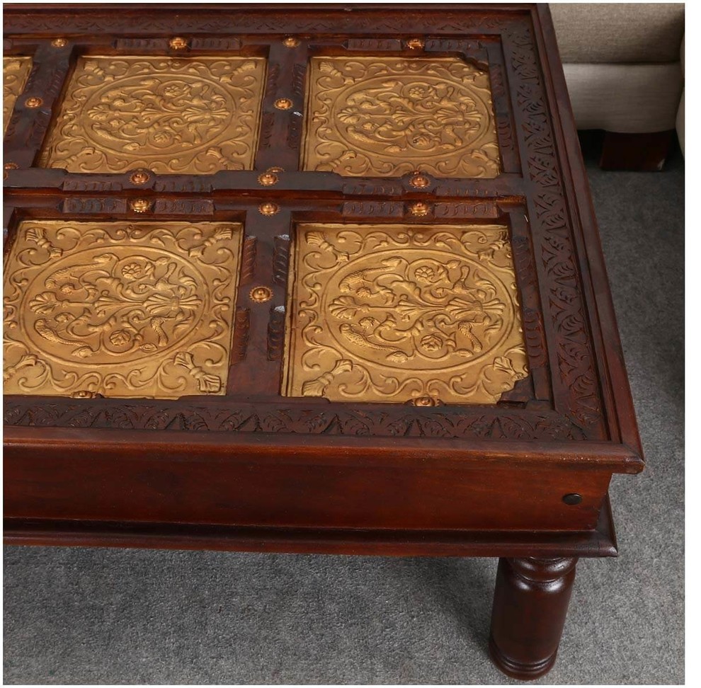 Bloomer Traditional Handcrafted Brass and Mango Wood Coffee Table   Traditional   Coffee Tables   by Sierra Living Concepts Inc  Houzz