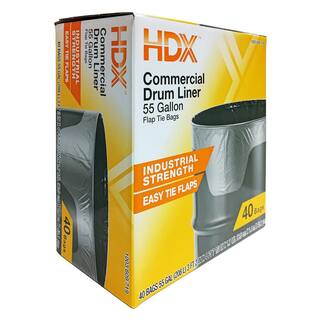 HDX 55 Gal. Clear Heavy-Duty Flap Tie Drum Liner Trash Bags (40-Count) HD55WC040C