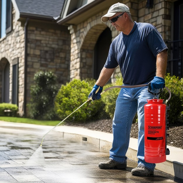 Chapin International Industrial Open Head Sprayer With Tri lock Pump Handle And Wide Tank Opening For Professional Concrete Applications Red