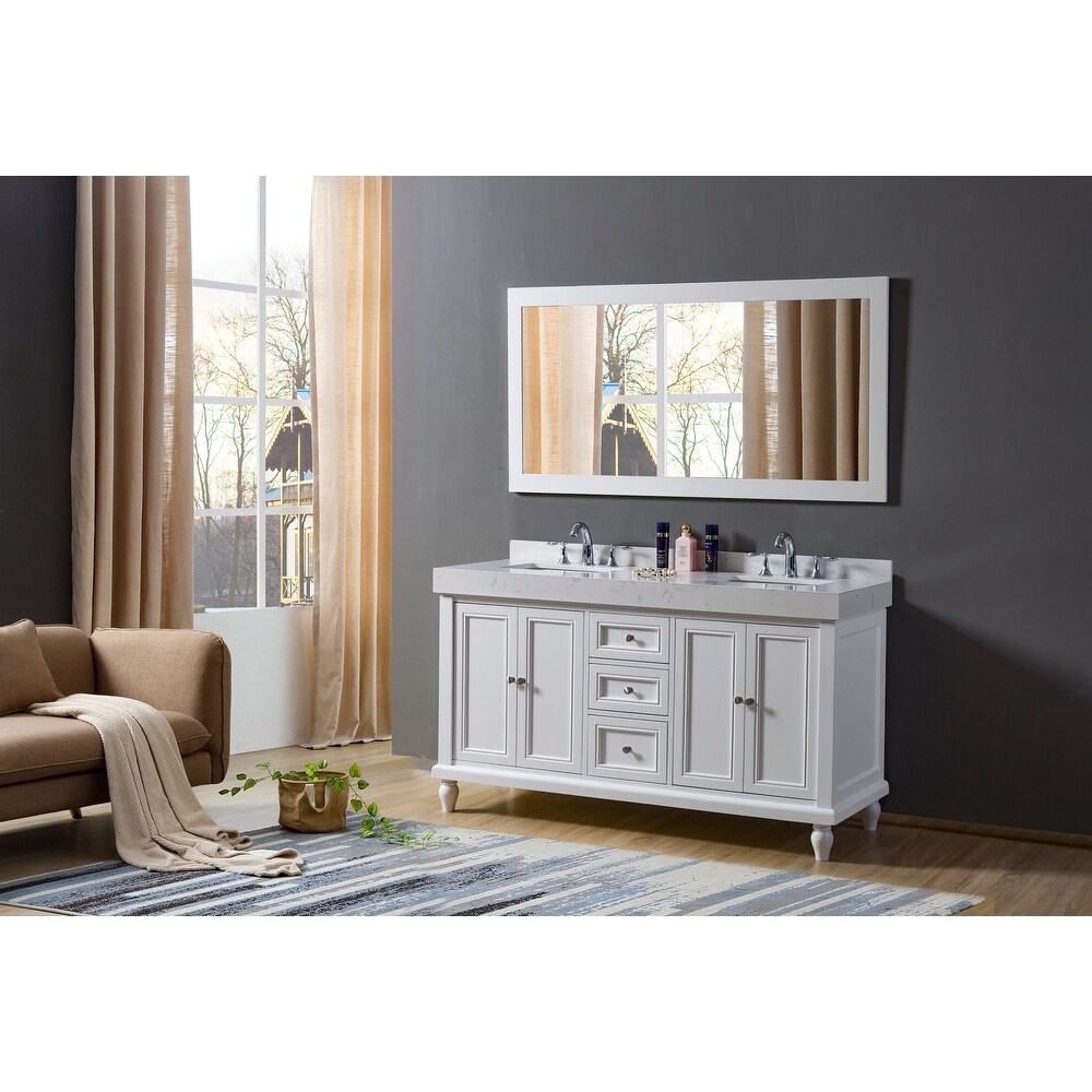 Classic Exclusive 60 in. Vanity in White with White Culture Marble Top