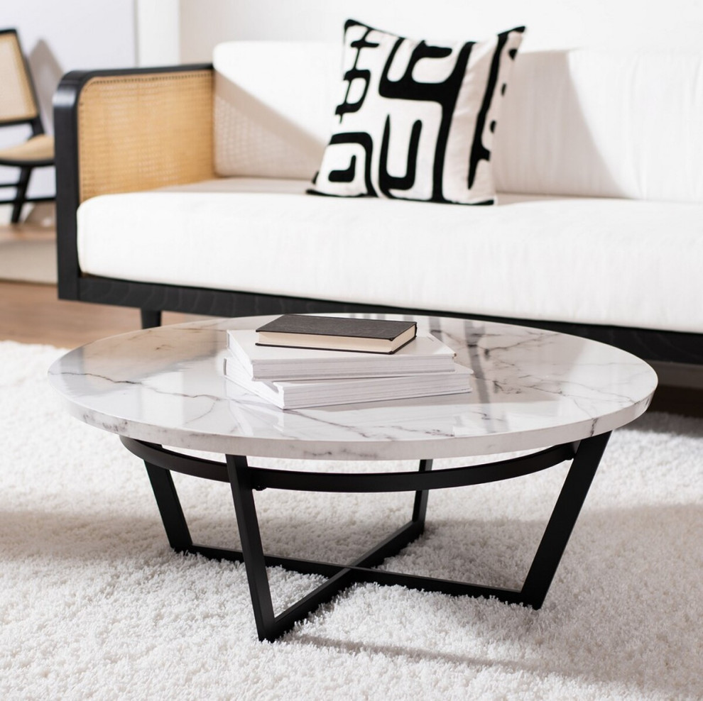 Cisco Round Coffee Table White Marble/ Black   Transitional   Coffee Tables   by AED Luxury Home Decor  Houzz