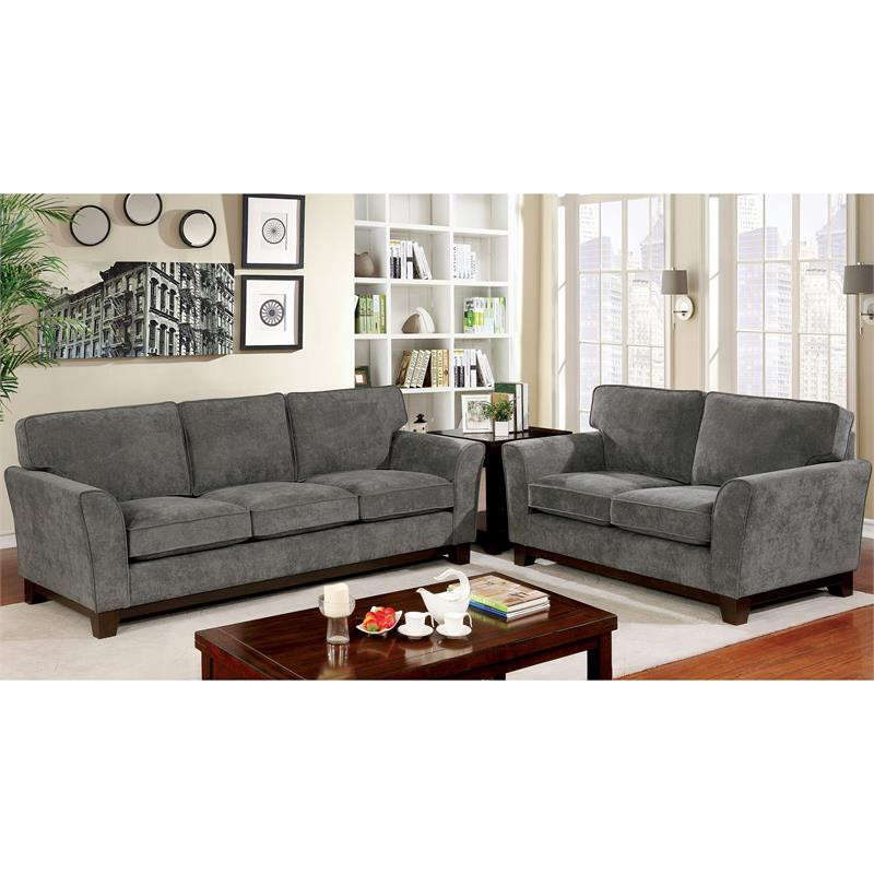 Furniture of America Myrandah Transitional Chenille Flared Arm Loveseat in Gray   Transitional   Loveseats   by Homesquare  Houzz