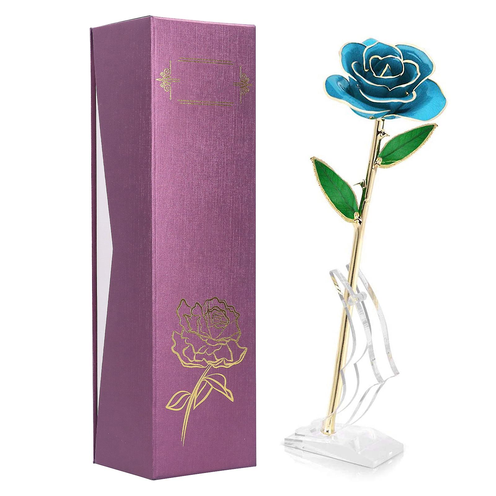 24k Goldplated Rose Flower Sky Blue For Valentine's Day Decorations Ornaments Crafts