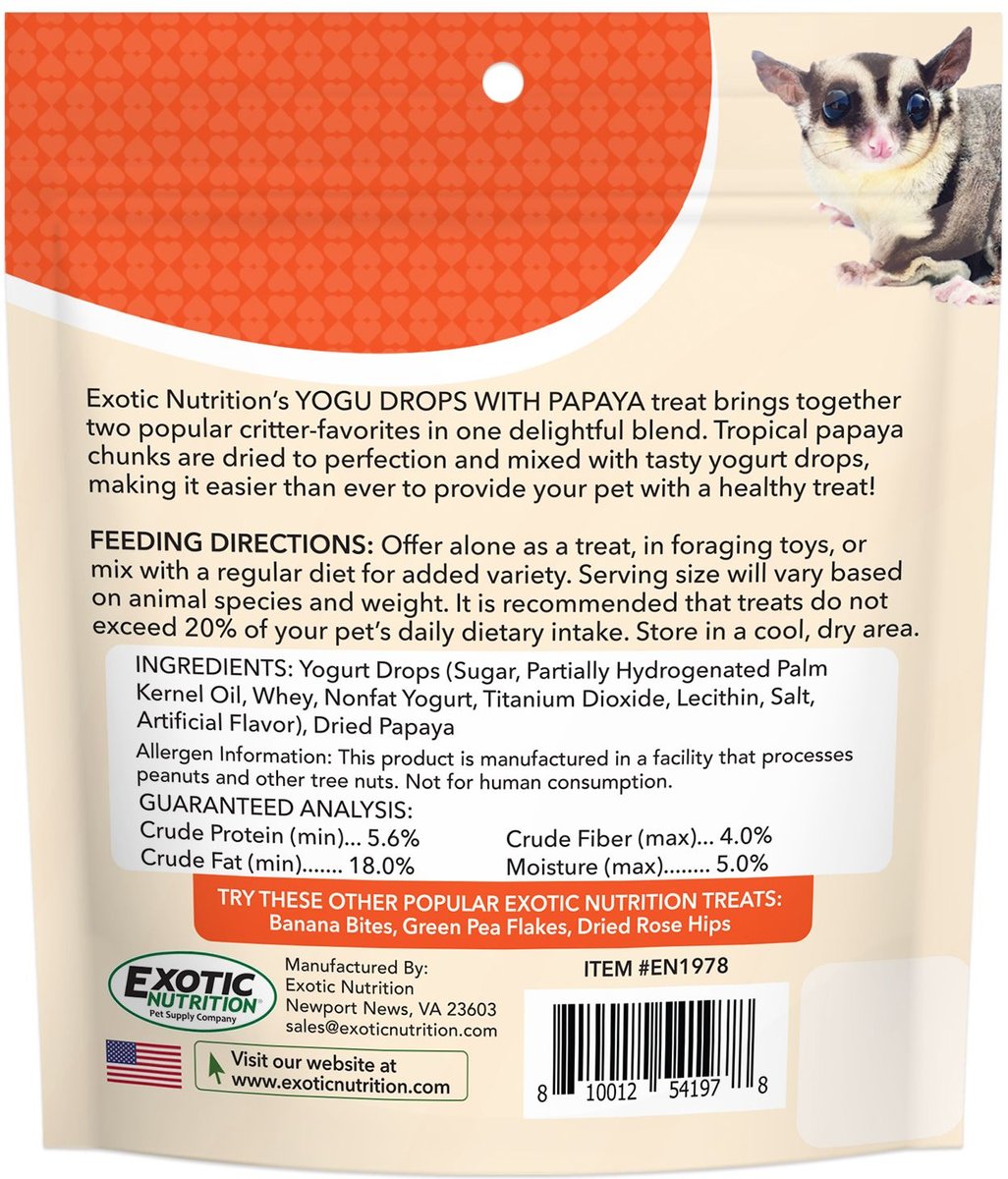 Exotic Nutrition Critter Selects Yogu Drops with Papaya Small Animal Treats， 4.5-oz bag