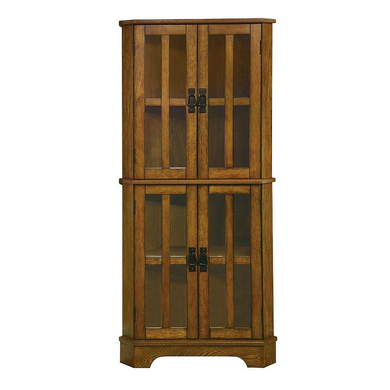 Corner Curio Cabinet With Windowpane Style Door Fronts， Brown