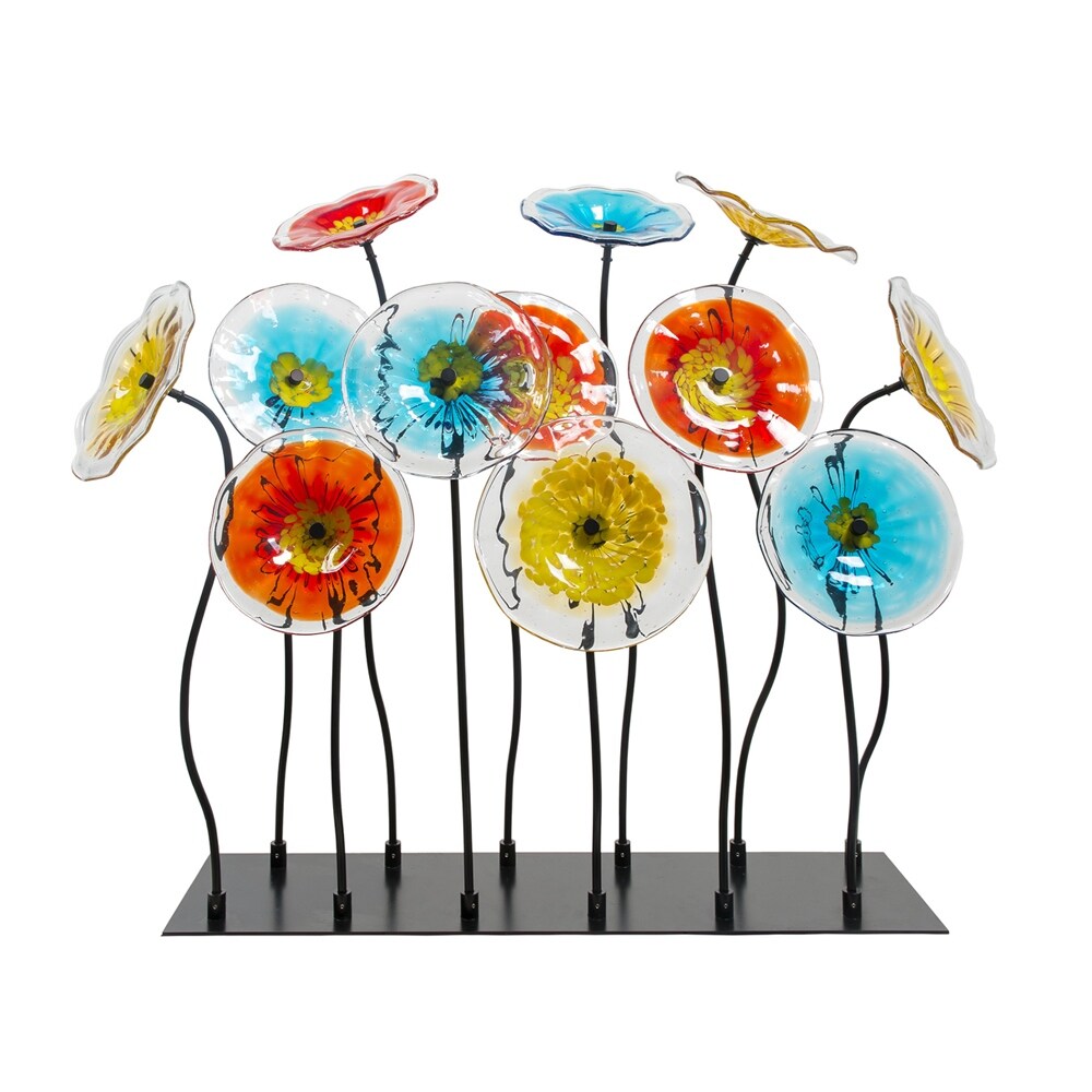 12 Piece Flower Garden Handcrafted Art Glass Decor With Stand