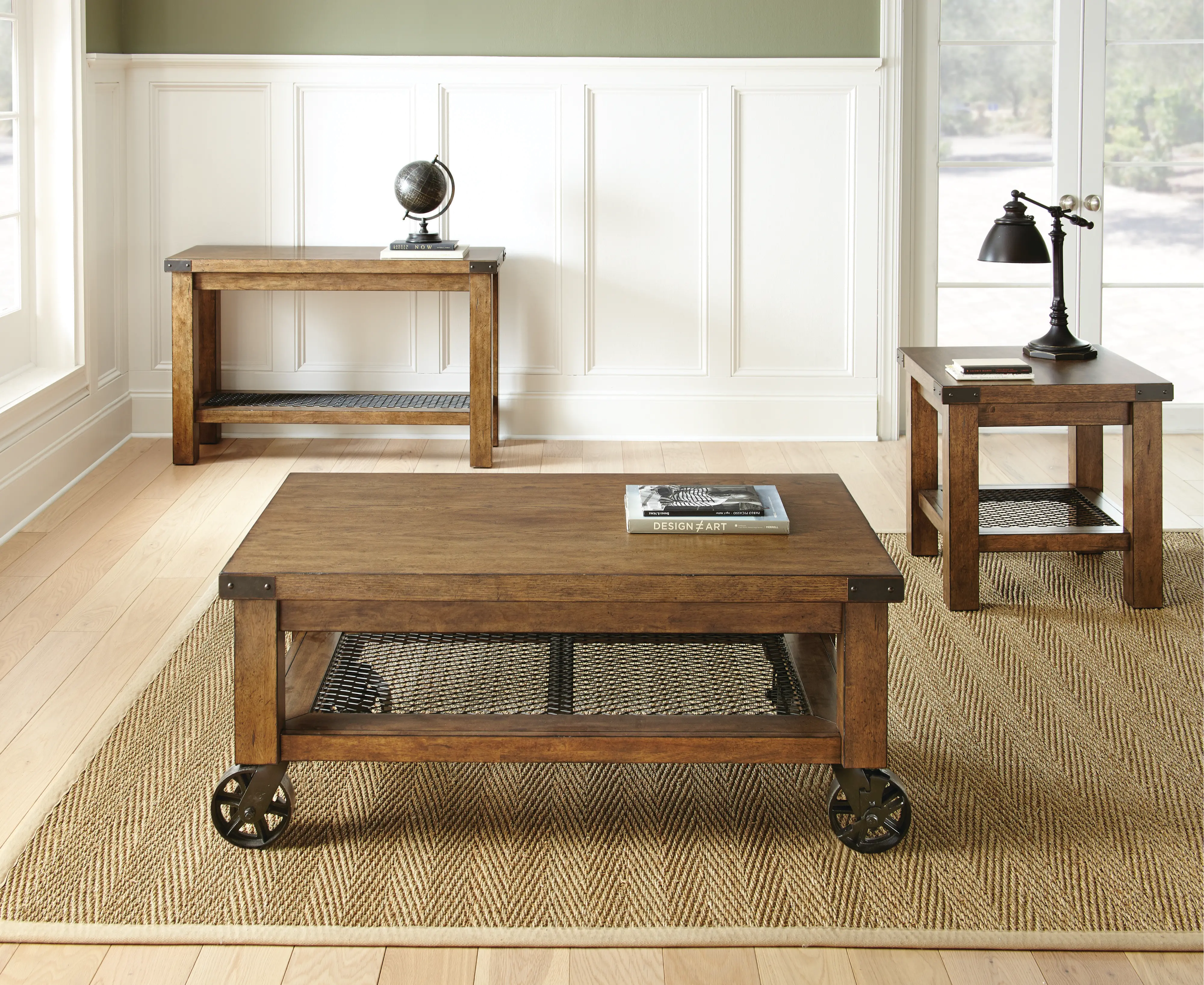 Hailee Rustic Brown Coffee Table with Wheels