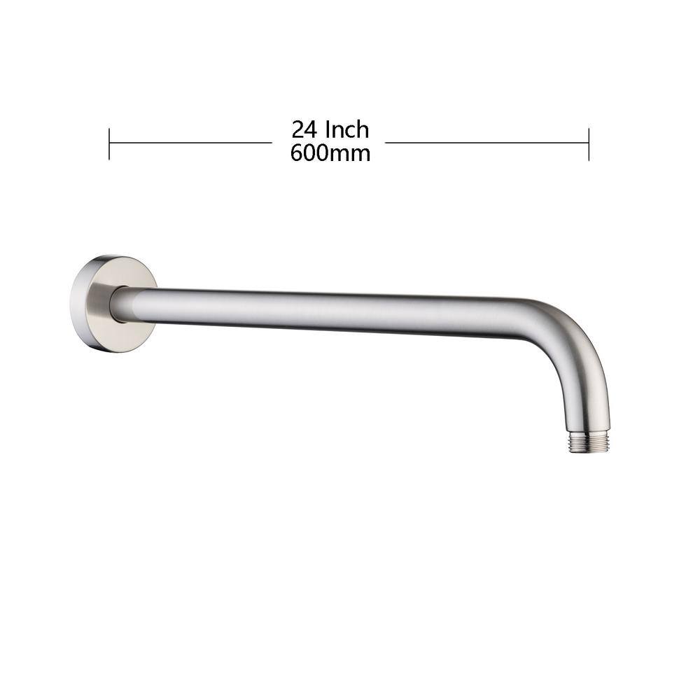 RAINLEX 24 in. 600 mm Round Wall Mount Shower Arm and Flange Brushed Nickel L2BN-600