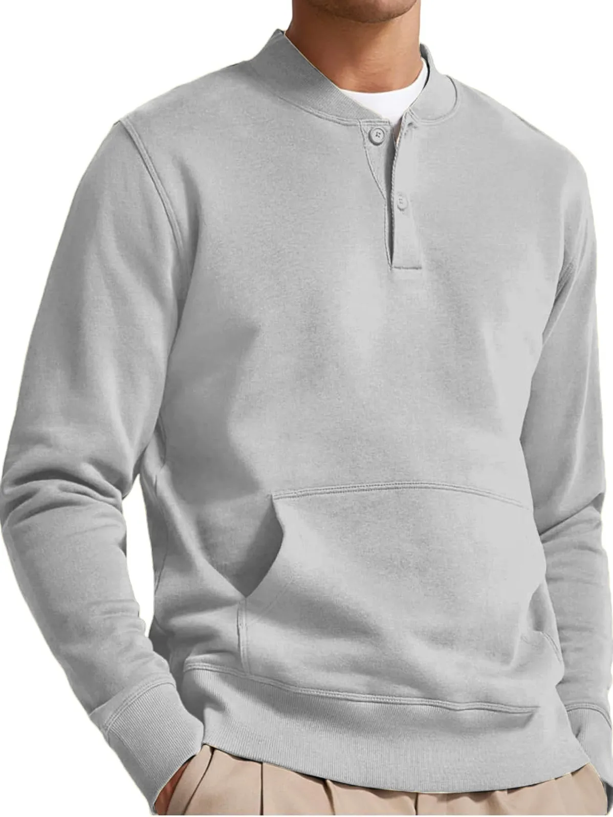 Men's Henley Casual Long Sleeve Stylish Button Pocket Pullover Sweatshirt