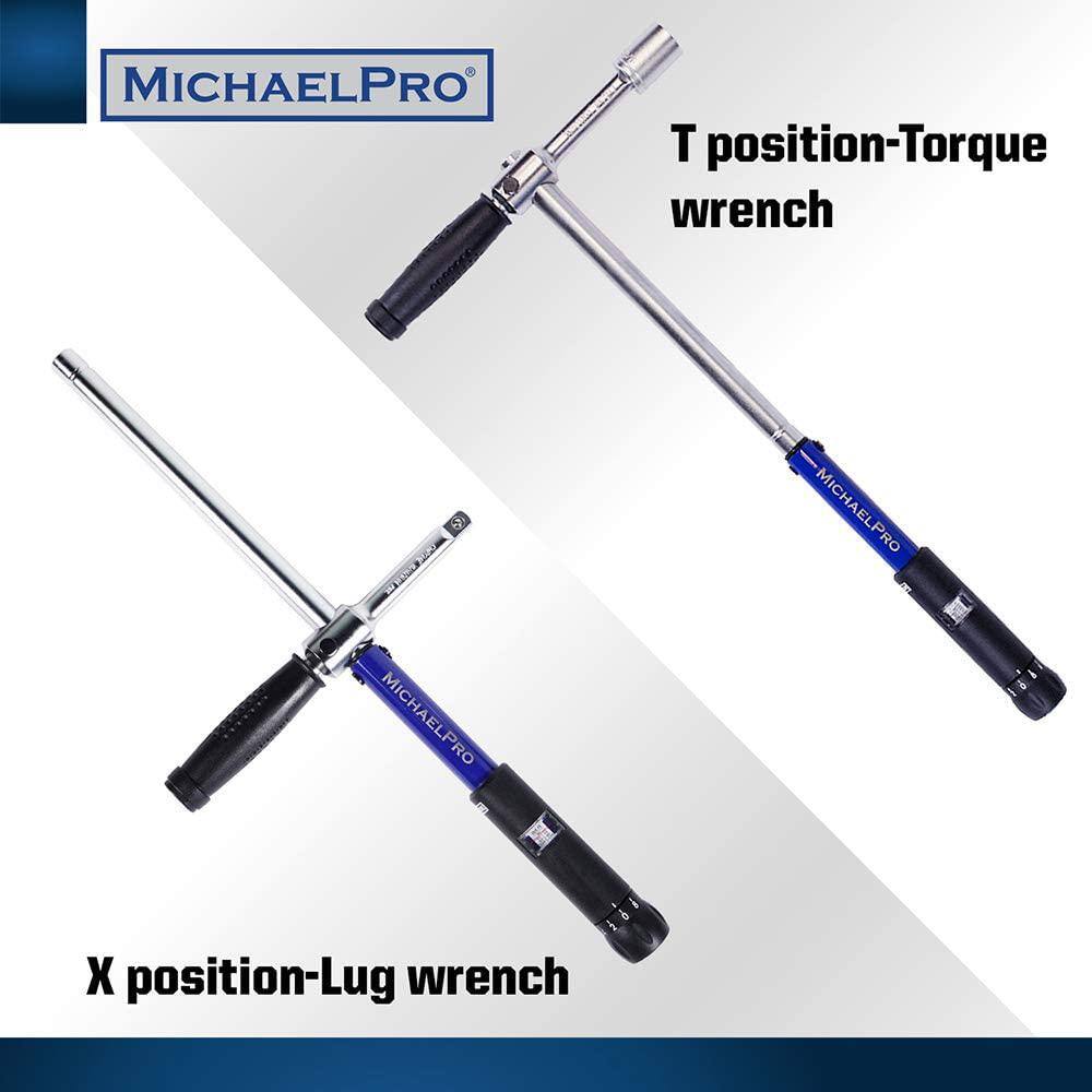 MICHAELPRO 12 in. Drive Click Through Torque Wrench Lug Wrench with 3 Sockets (17-19-21 MM) MP001002