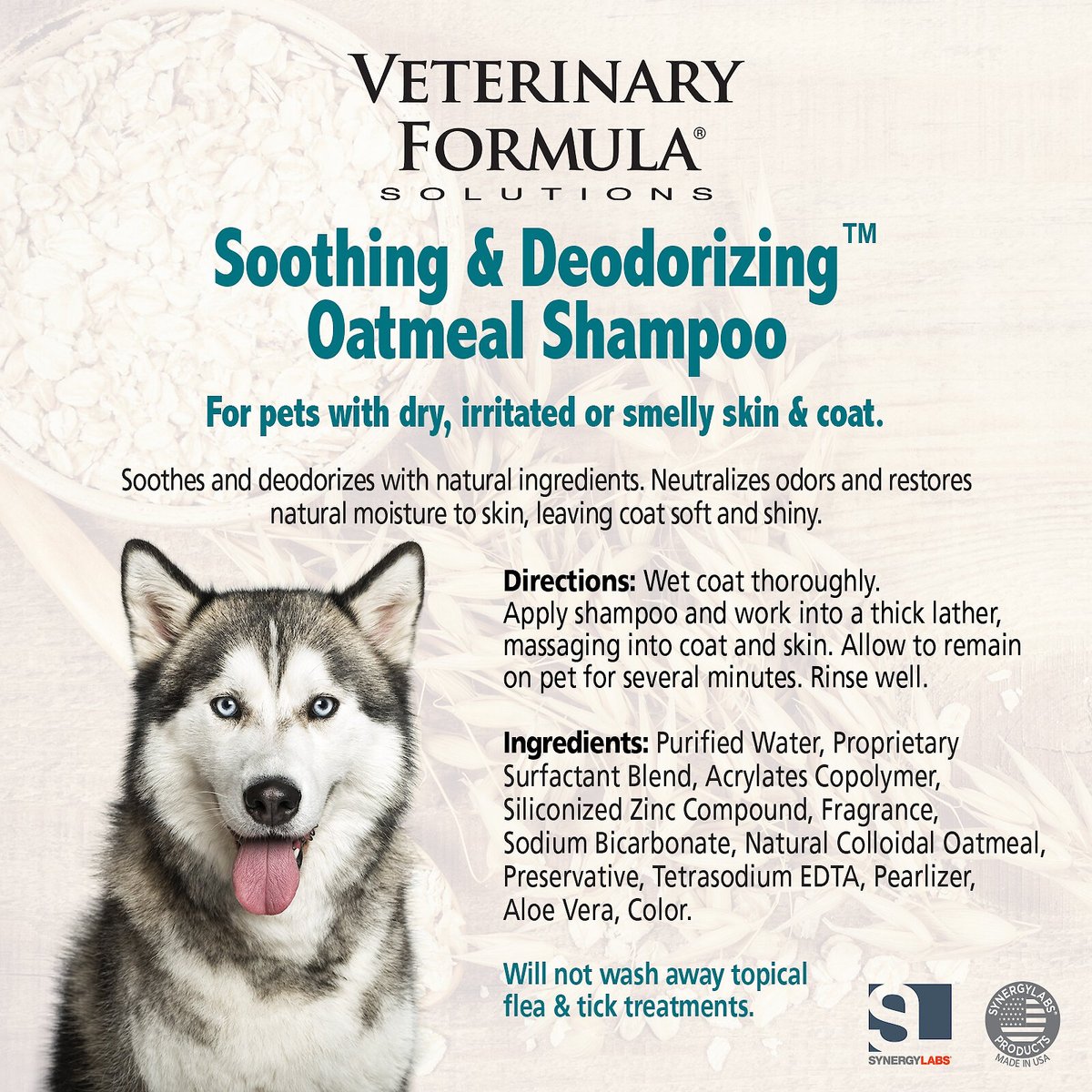 Veterinary Formula Solutions Soothing and Deodorizing Oatmeal Shampoo for Dogs and Cats