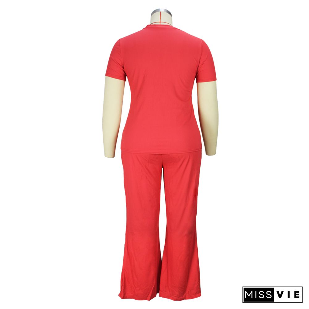 4XL Simple Solid Short Sleeve T Shirt Full Pants Suit