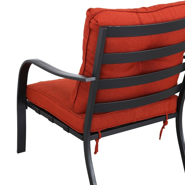 Patio Armchair Orange Patio Festival All weather Powder coated Steel Frame Olefin Upholstered Tufted Button Decor Removable Cushions