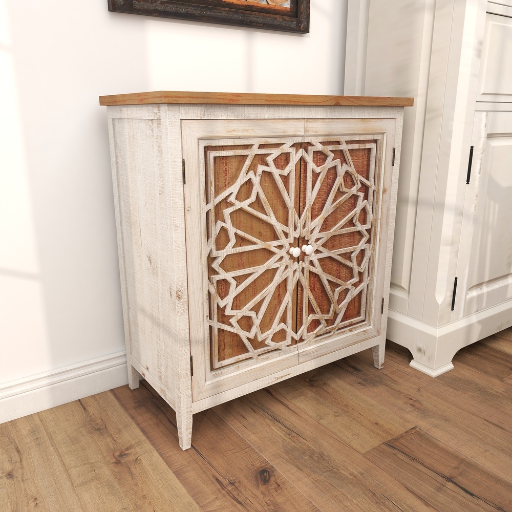 Brown Wood Farmhouse Cabinet with Carved Relief Overlay   14\