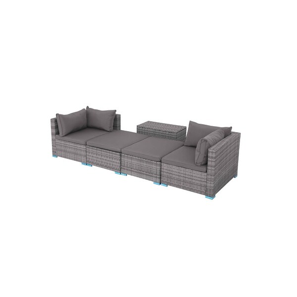 5piece Patio Furniture Wicker Sectional Sofa Set with Cushions