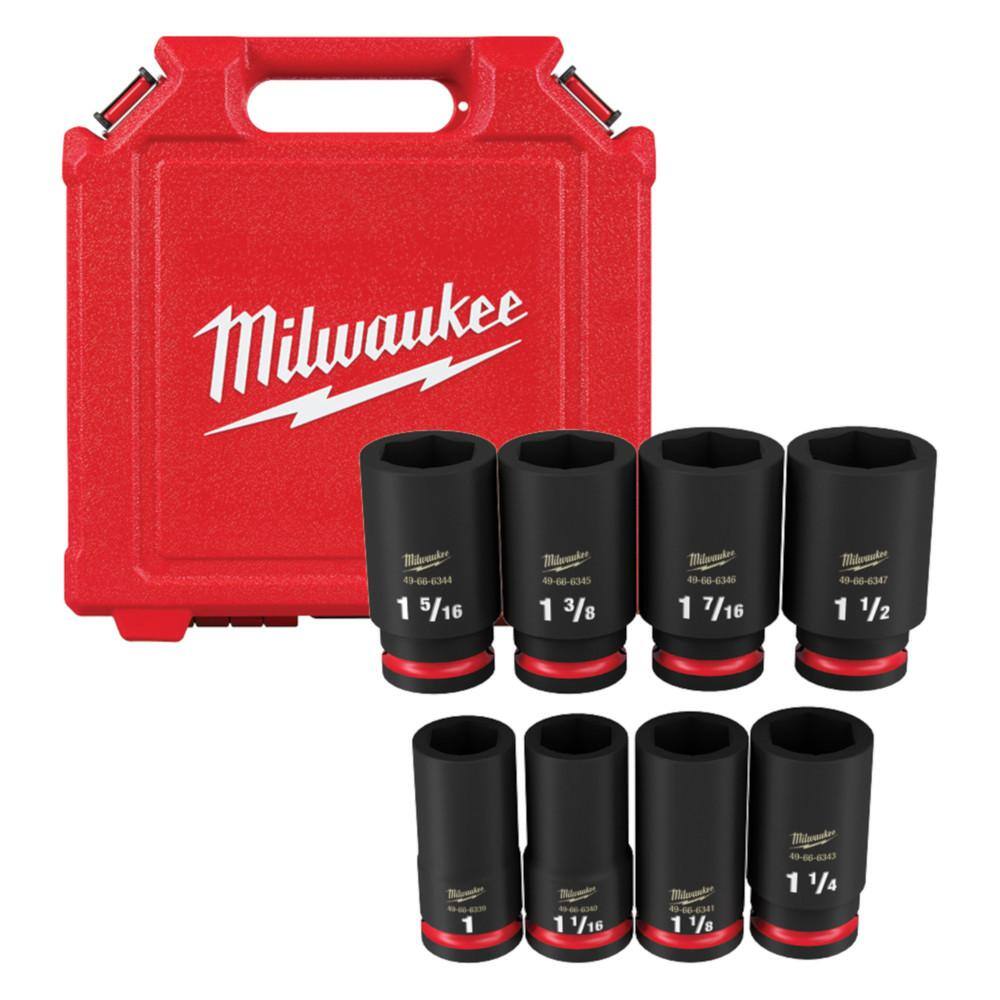 MW SHOCKWAVE 34 in. Drive SAE Deep Well Impact 6 Point Impact Socket Set (8-Piece) 49-66-7018