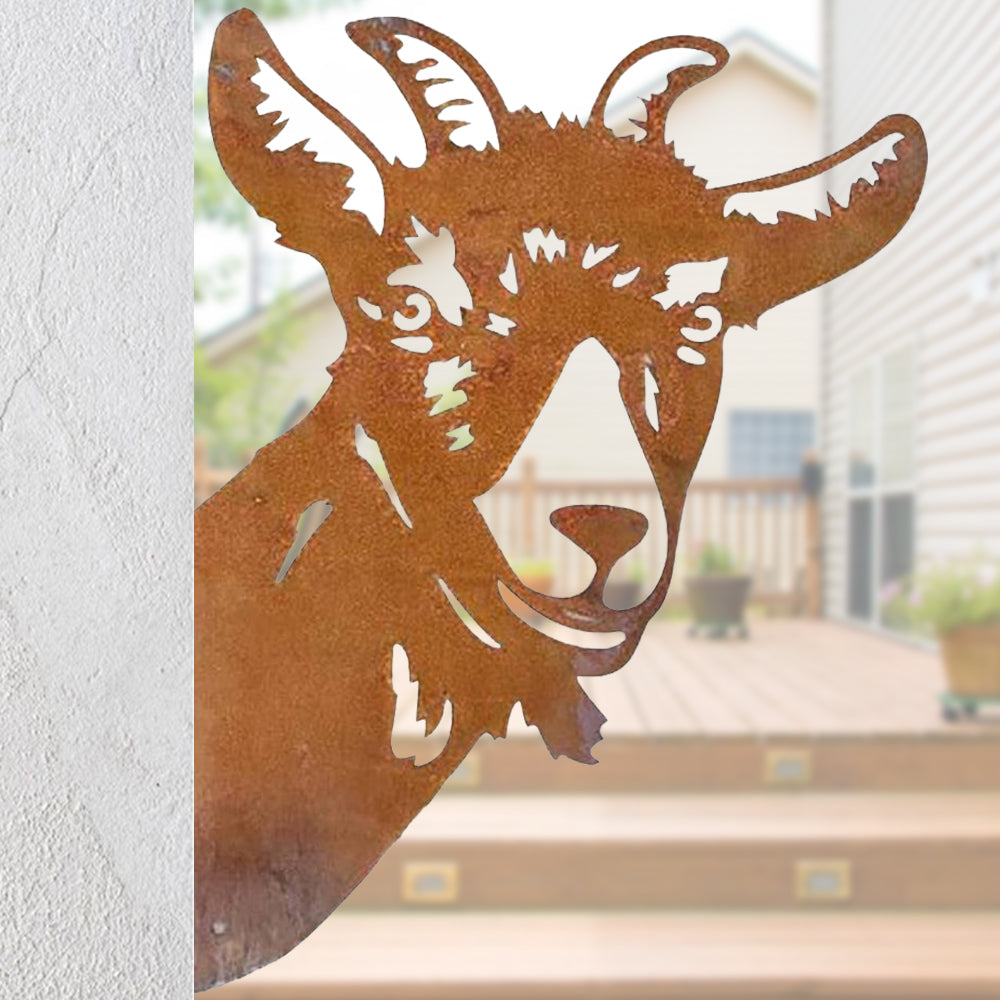 willkey 1 Pcs Peeping Chicken Goat Silhouette Metal Silhouette Art Garden Ornaments Animal Scout Silhouette Statue for Patio Backyard