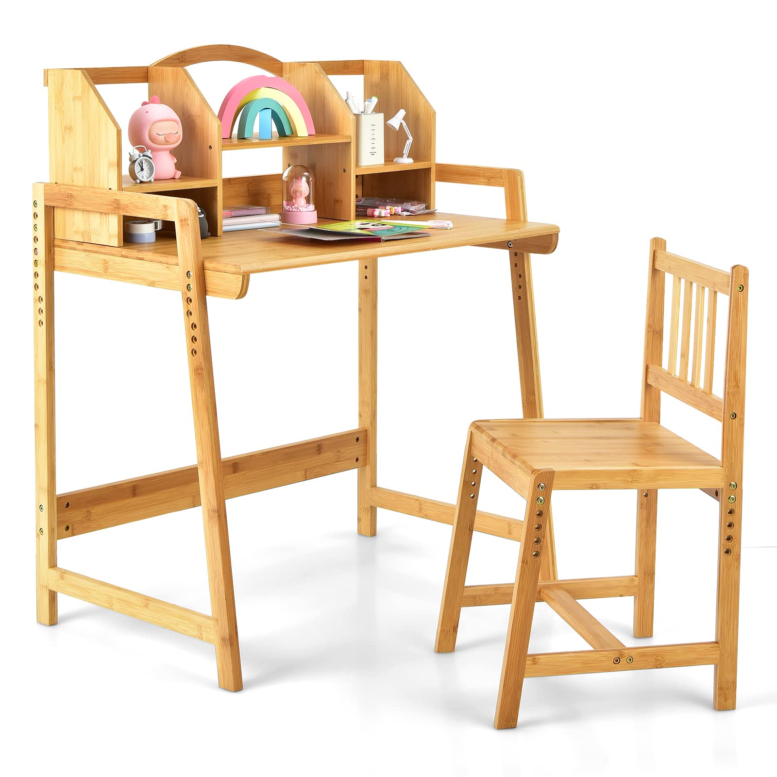 Costzon Kids Desk and Chair Set, Height Adjustable Children Study Table and Chair