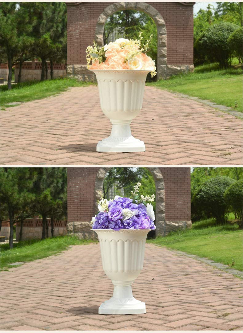 Nuptio 13.8 Inch Urn Planter White Plastic Plant Pot for Spring Decor Set of 2