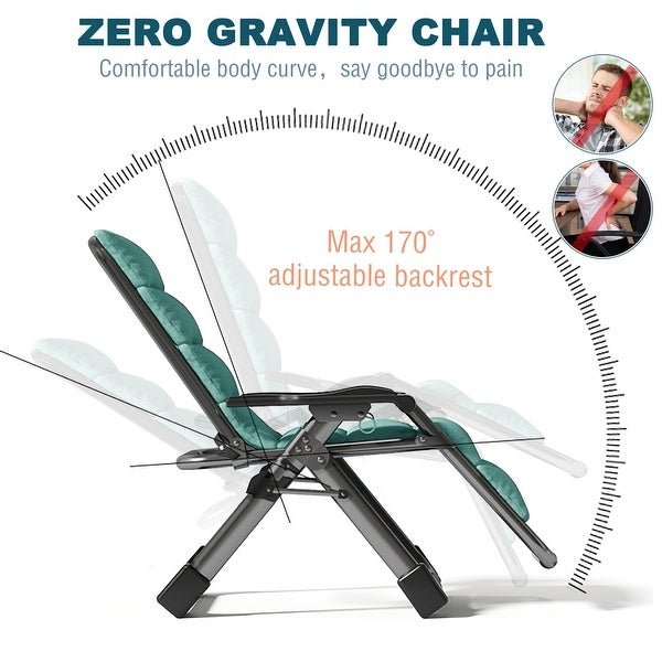 Zero Gravity Chair Folding Adult Camping Cot Bed with Mat Lounge Recliner Chairs with Tray，Pillow