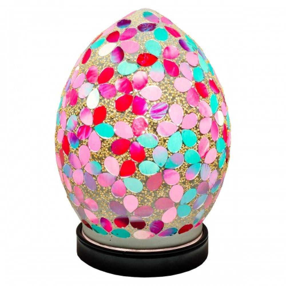 Britalia 880408 Pink Flower Mosaic Glass Vintage Egg Table Lamp 20cm