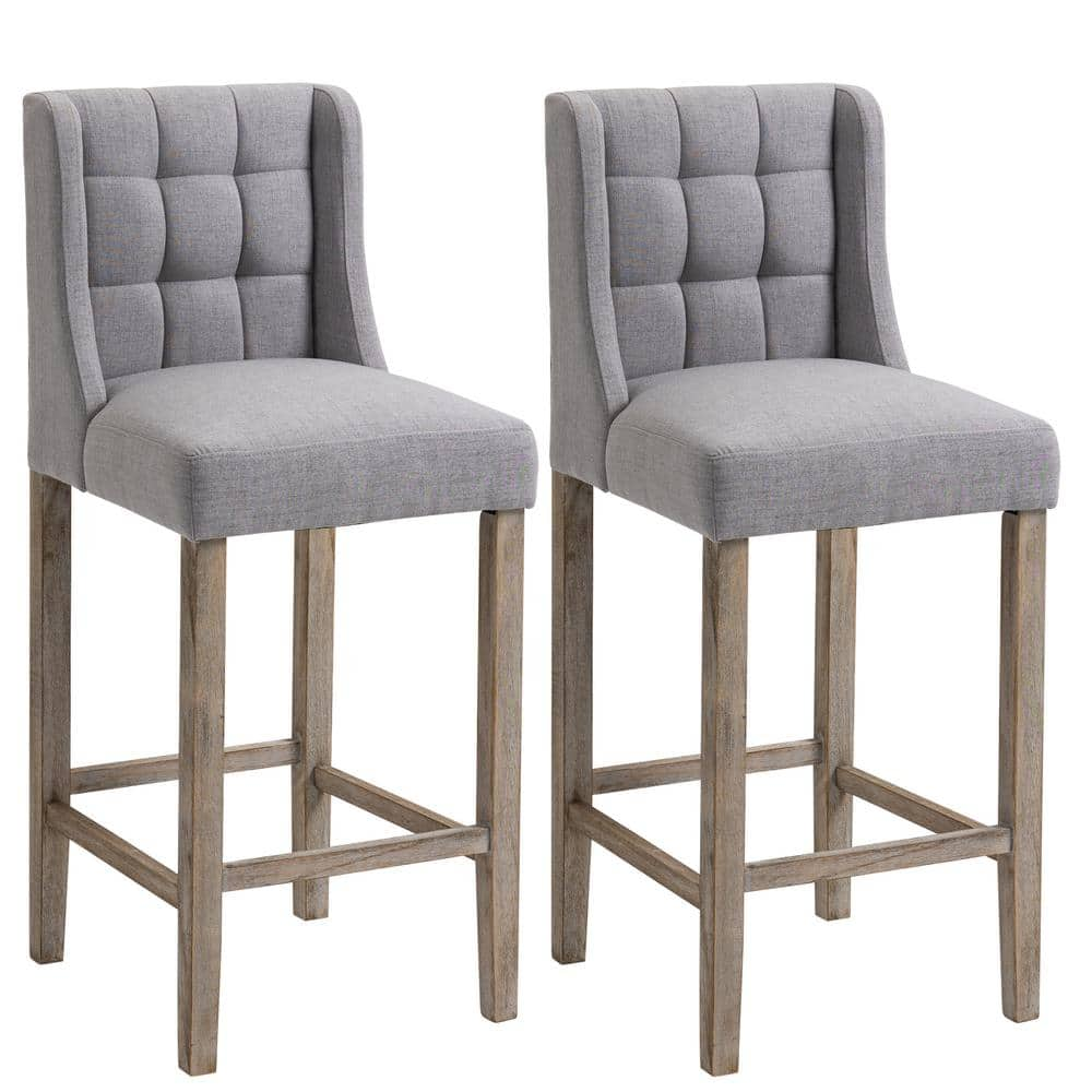 HOMCOM 41.75 in. Grey Low Back Metal Foot Rest Bar Height Bar Stool with Tufted Upholstered Pub Seat (Set of 2) 835-485V01GY