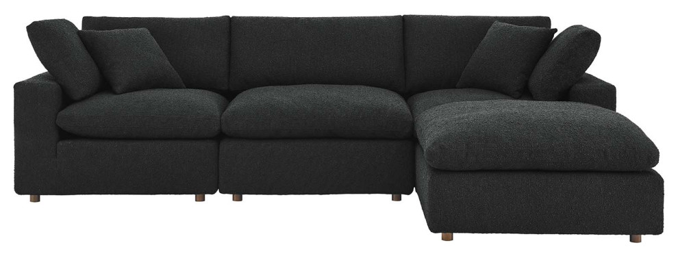 Commix Down Filled Overstuffed Boucle Fabric 4 Piece Sectional Sofa  Black   Transitional   Sectional Sofas   by First of a Kind USA Inc  Houzz