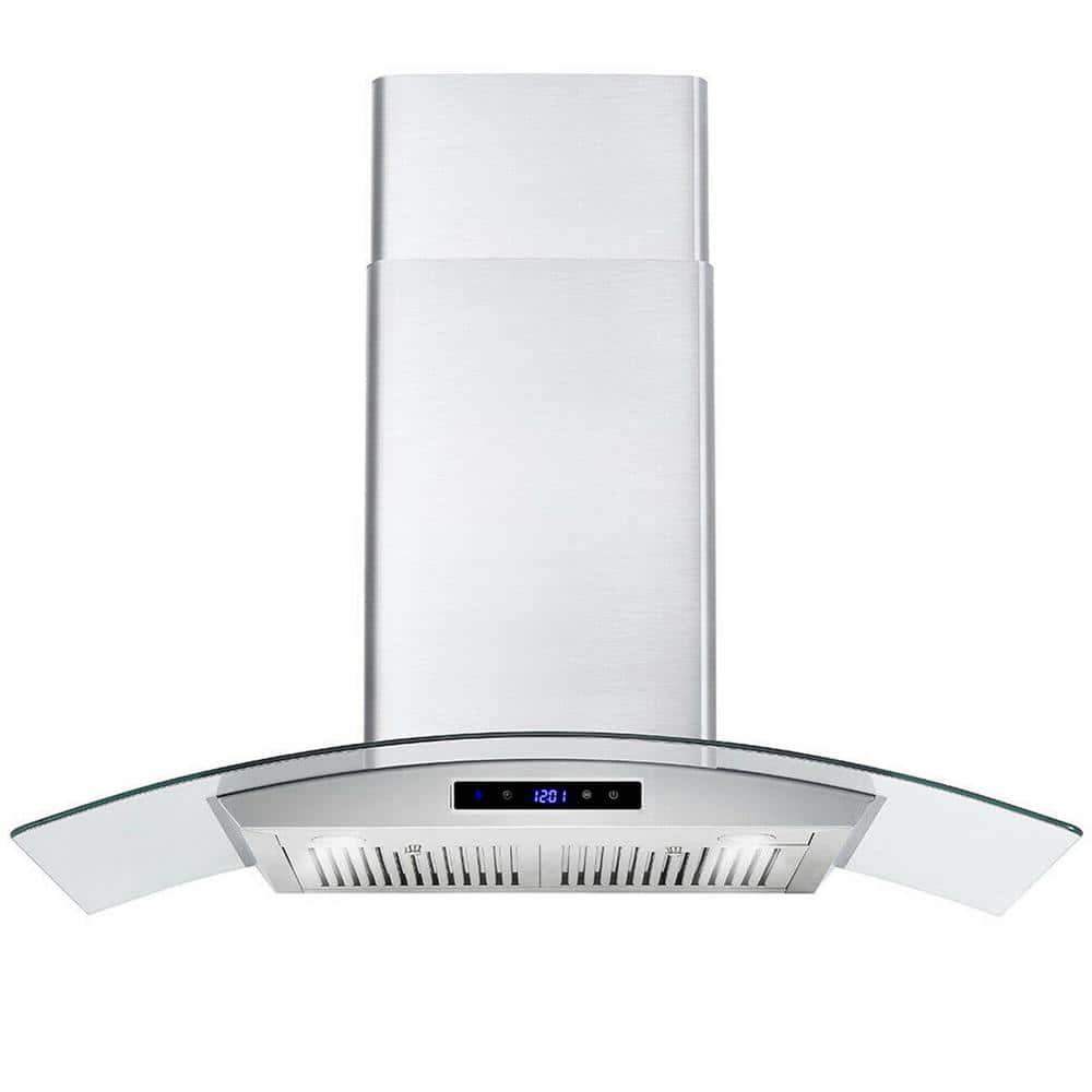 Edendirect 30 in Silver Wall Mounted Range Hood Ducted 700CFM Tempered Glass Touch Panel Control Vented LEDs with light