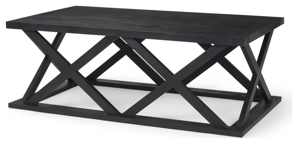 Forsey 48.0Lx28.0Wx17.5H Black Wood Rectangular Coffee Table   Transitional   Coffee Tables   by Mercana  Houzz