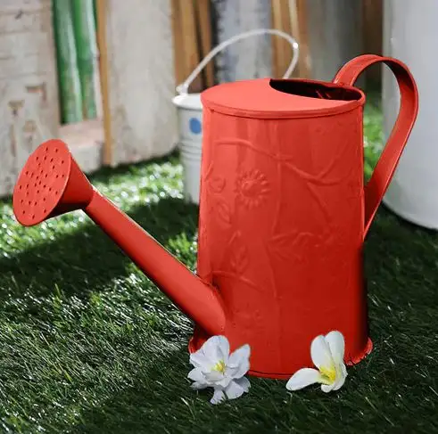 Design embossed Metal red watering can bulk quantity wholesale for outdoor and indoor plants flowers watering can Home Garden