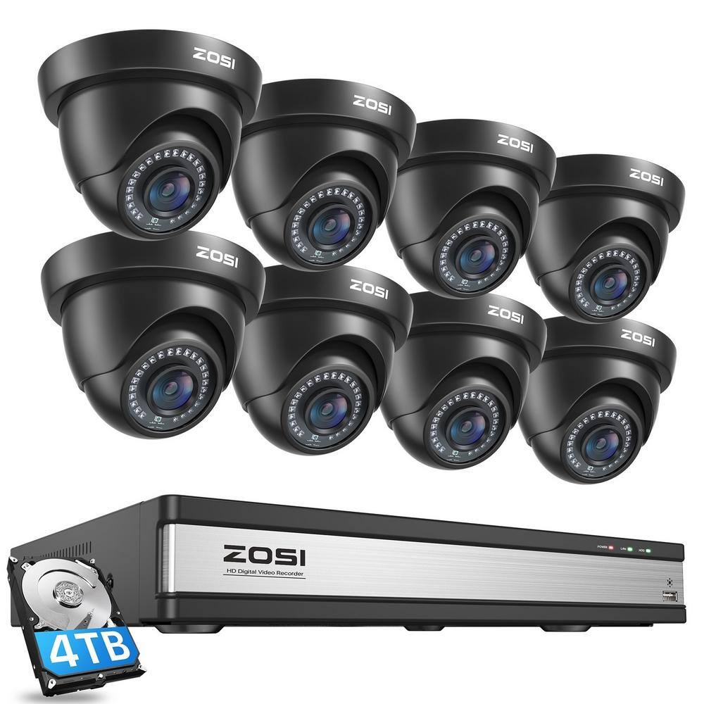 🎉Limited Time Offer🎉ZOSI 16-Channel 1080p 4TB DVR Security Camera System with 8 Wired Dome Cameras 80 ft. Night Vision 16WK-418B8S-40-US