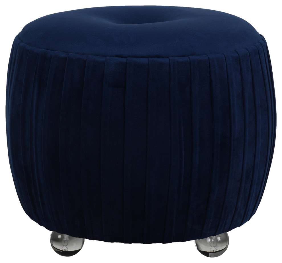 Cortesi Home Doles Round Ottoman With Clear Acrylic Legs 16 quotHigh  Navy Blue   Contemporary   Footstools And Ottomans   by CozyStreet  Houzz