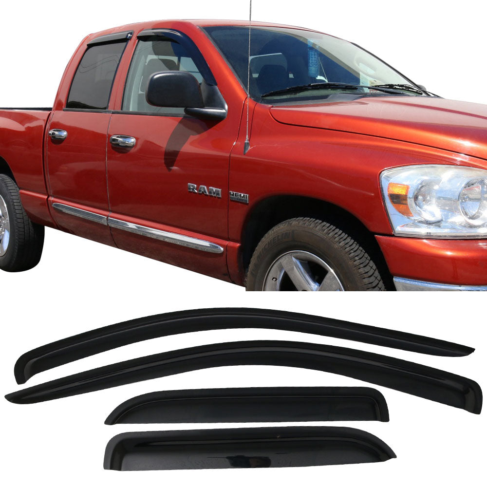 Ikon Motorsports Window Visors Deflector Fits 02-09 Dodge Ram Quad Cab Acrylic 4Pc Set Outside Mount