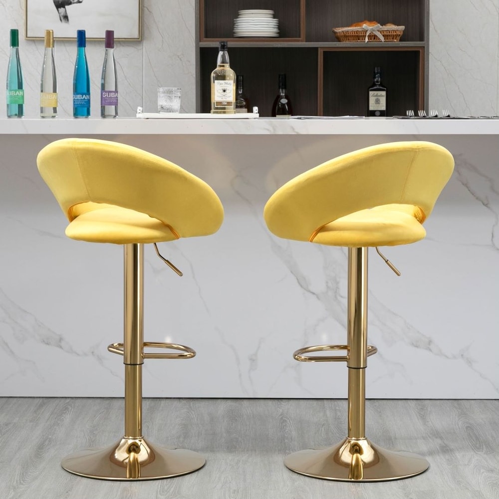 Yellow Velvet Modern Dining Chairs with Swivel Bar Stools Set of 2