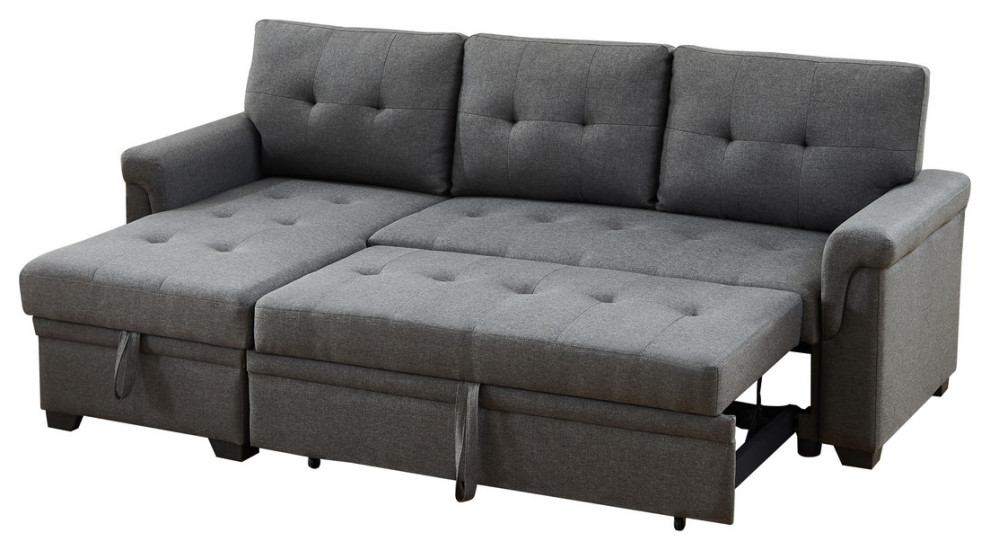 Hunter Linen Reversible Sleeper Sectional Sofa With Storage Chaise   Transitional   Sleeper Sofas   by Lilola Home  Houzz