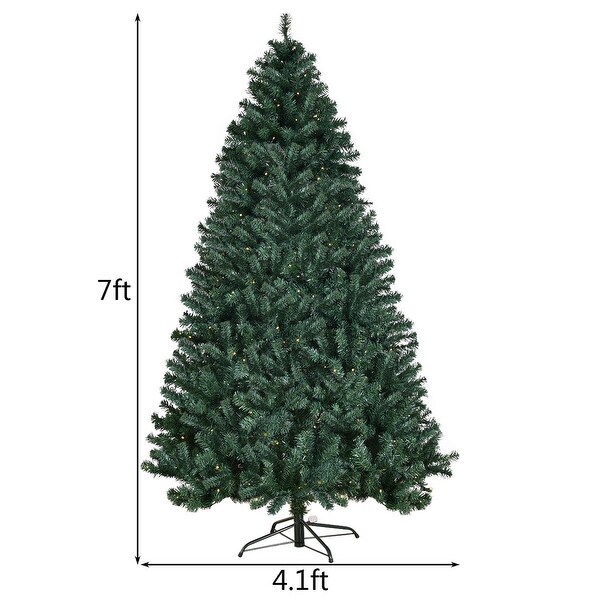 Costway 7Ft PreLit PVC Artificial Christmas Tree Hinged w/ 300 LED