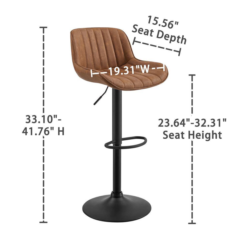 Art Leon Modern 33.10 in. Height Cognac Faux Leather Swivel Adjustable Height Low Back Bar Stools with Metal Frame (Set of 2) BS006-1