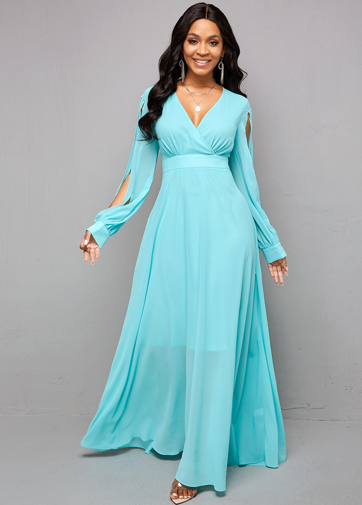 Cutout Sleeve V Neck Maxi Dress