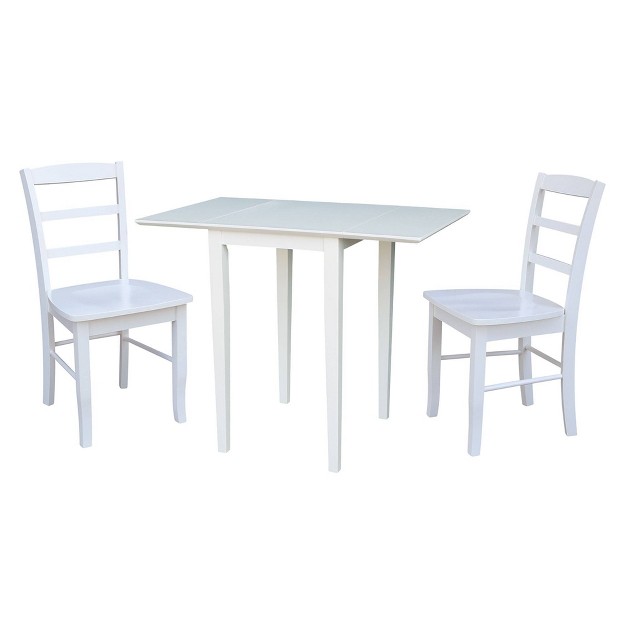 Small Dual Drop Leaf Dining Table With 2 Madrid Ladderback Chairs White International Concepts